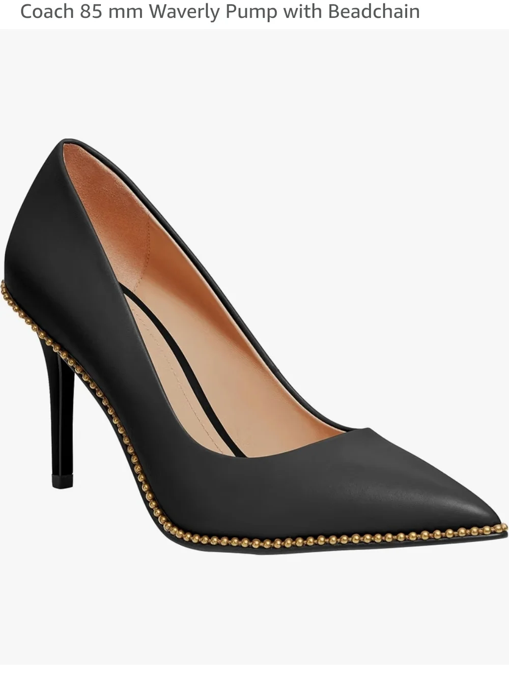 COACH Black Leather Studded Pointed Toe Pumps Heels Size 10 Gold Beads